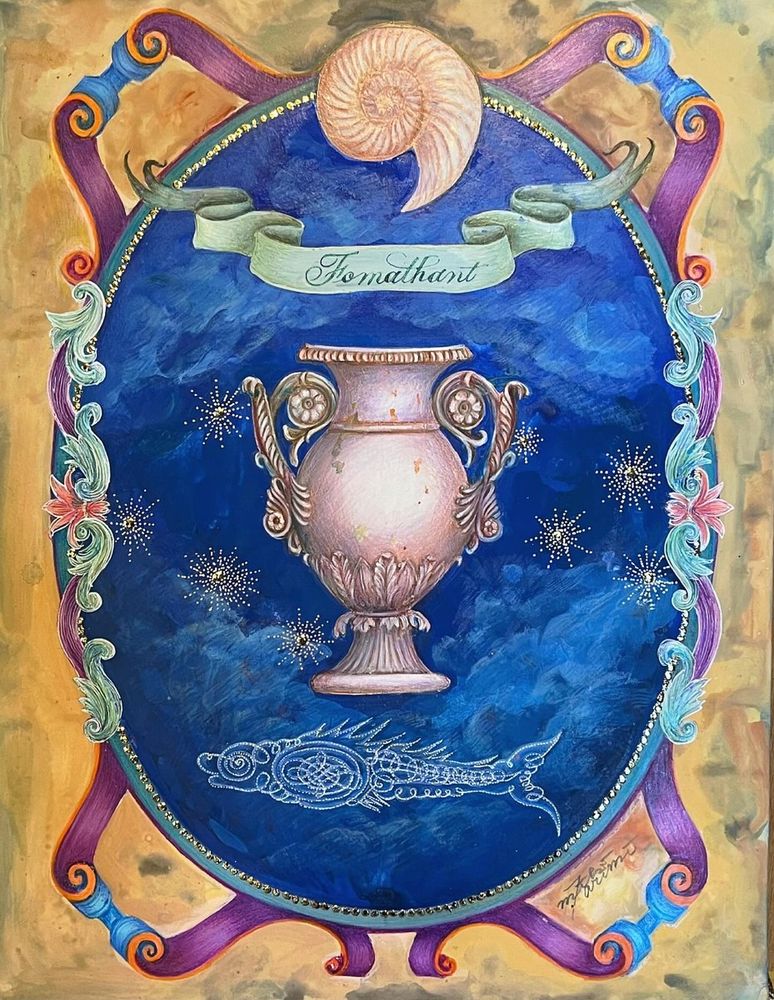 水瓶と月を描いた作品